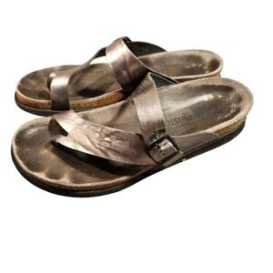 Mephisto Helen Sandals Womens Size 39 US 8.5 Pewter Metallic‎ Thong Comfort Cork